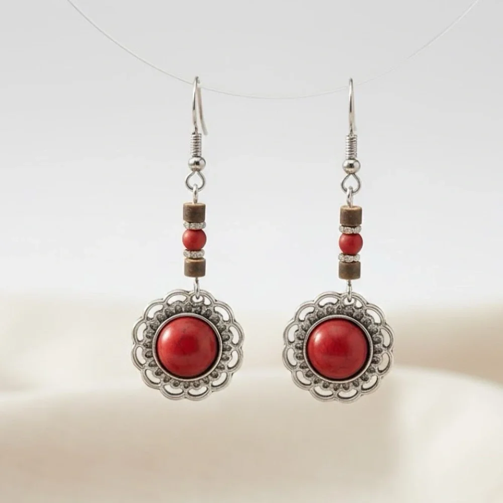 Desert Bliss Red and Silver Dangle Earrings